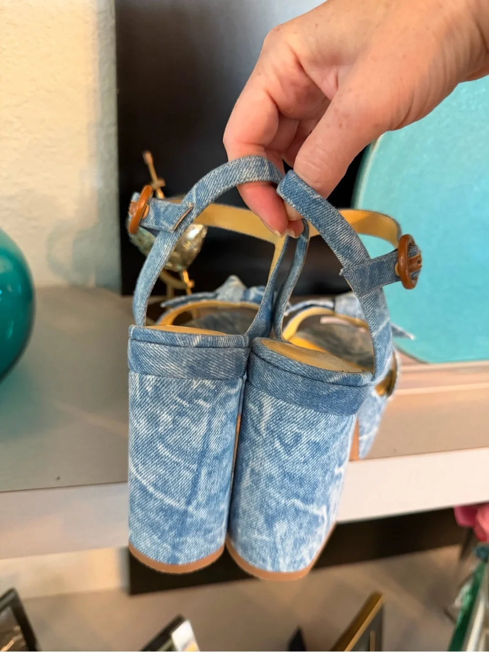Alexandre Birman Light Blue Denim Platform Sandals with Ankle Strap